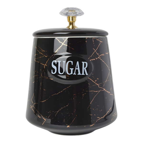 Set 3 Black & Gold Marble Design Ceramic Kitchen Canisters- Coffee Tea Sugar