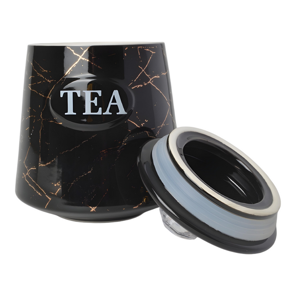 Set 3 Black & Gold Marble Design Ceramic Kitchen Canisters- Coffee Tea Sugar