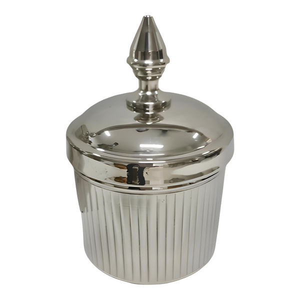 Silver Plated Decorative Tabletop Acorn Top Lid Ribbed Canister- Small