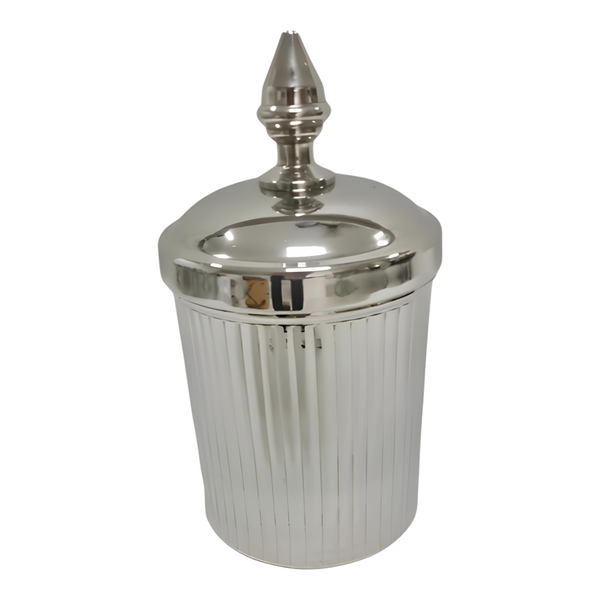 Silver Plated Decorative Tabletop Acorn Top Lid Ribbed Canister- Large