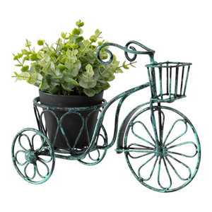 Distressed Aqua Small Bicycle Decorative Garden Pot Plant Holder with Basket