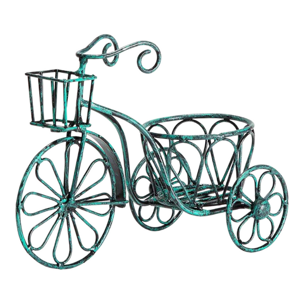 Distressed Aqua Small Bicycle Decorative Garden Pot Plant Holder with Basket