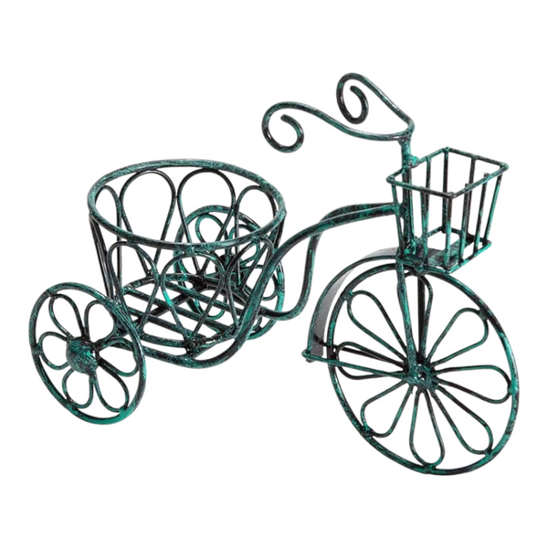 Distressed Aqua Small Bicycle Decorative Garden Pot Plant Holder with Basket