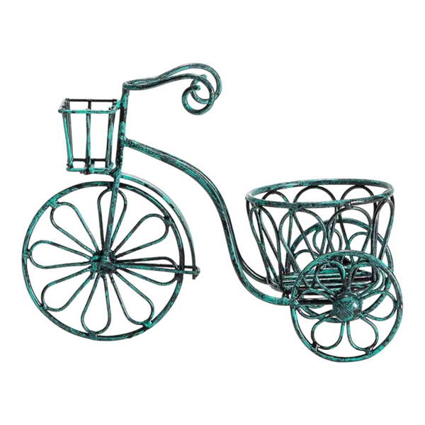 Distressed Aqua Small Bicycle Decorative Garden Pot Plant Holder with Basket