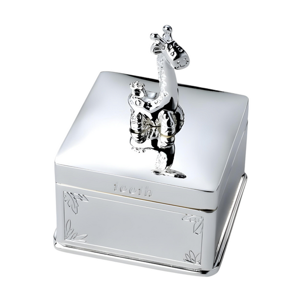 Set 2 Shiny Silver Plated Safari Animals Baby First Tooth & First Curl Keepsake Boxes