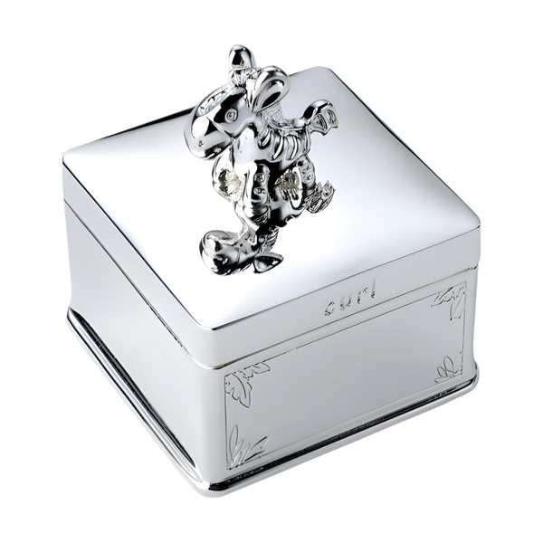 Set 2 Shiny Silver Plated Safari Animals Baby First Tooth & First Curl Keepsake Boxes