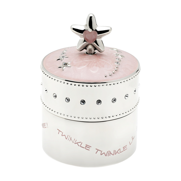 Shiny Silver Plated Baby Pink Star Trinket Musical Box