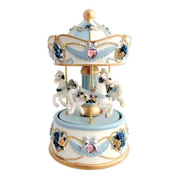 Blue 3 Horse Rotating Musical Carousel Merry Go Round