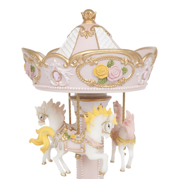 Pink & Yellow Les Artes 3 Horse Rotating Musical Carousel Merry Go Round