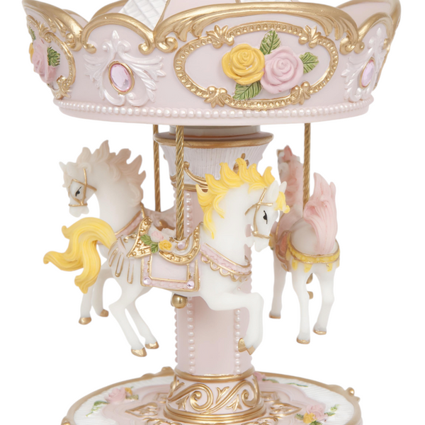 Pink & Yellow Les Artes 3 Horse Rotating Musical Carousel Merry Go Round