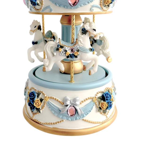 Blue 3 Horse Rotating Musical Carousel Merry Go Round