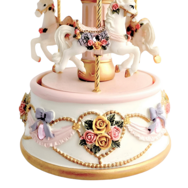 Rose Pink 3 Horse Rotating Musical Carousel Merry Go Round