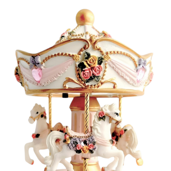 Rose Pink 3 Horse Rotating Musical Carousel Merry Go Round