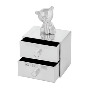 Shiny Silver Plated Teddy Bear My First Tooth & My First Curl Drawers Baby Keepsake