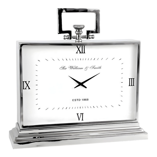 Shiny Silver Plated White Face Sir William & Smith Mantel Clock- Large