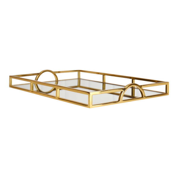 Gold Plated Rectangle Deluxe Mirror Tray Arch Handles- Large