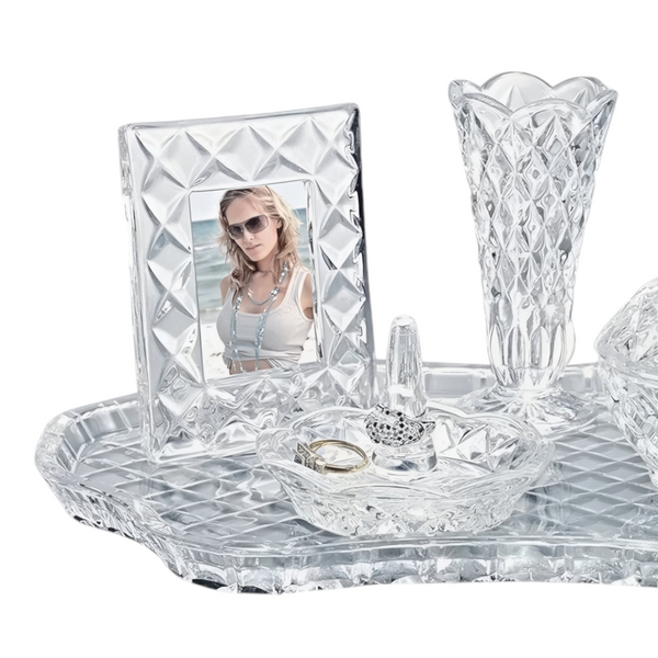 5 Piece Crystal Cut Glass Vanity Dressing Table Set