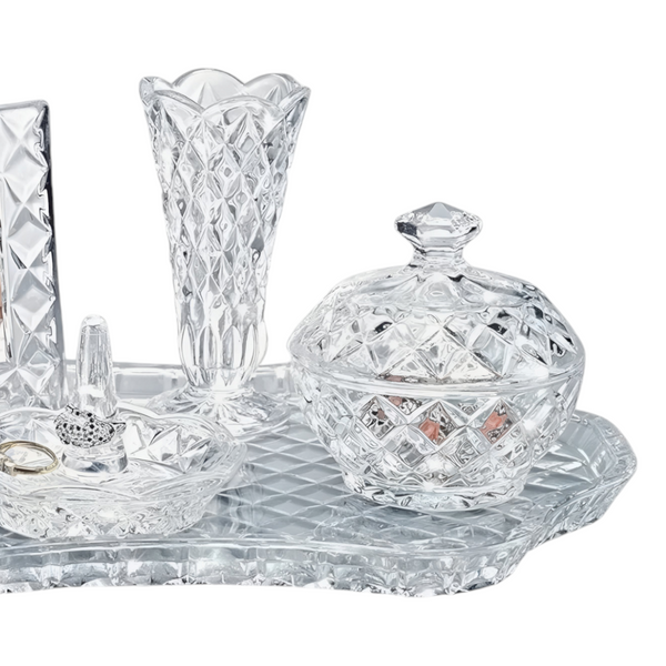 5 Piece Crystal Cut Glass Vanity Dressing Table Set