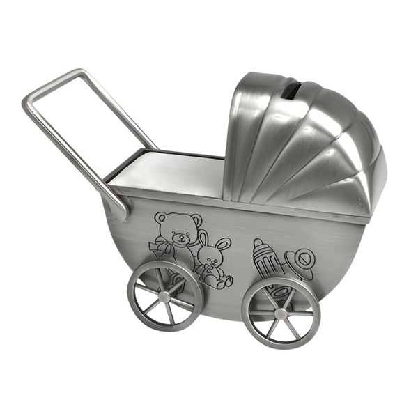 Silver Pewter Baby Pram Money Box