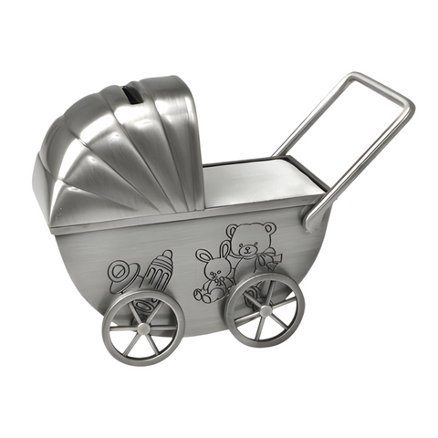 Silver Pewter Baby Pram Money Box