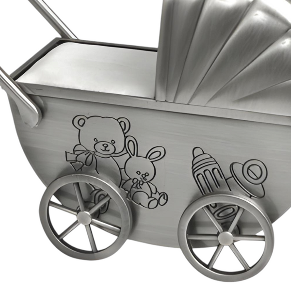 Silver Pewter Baby Pram Money Box