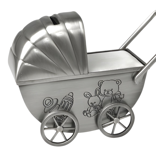 Silver Pewter Baby Pram Money Box