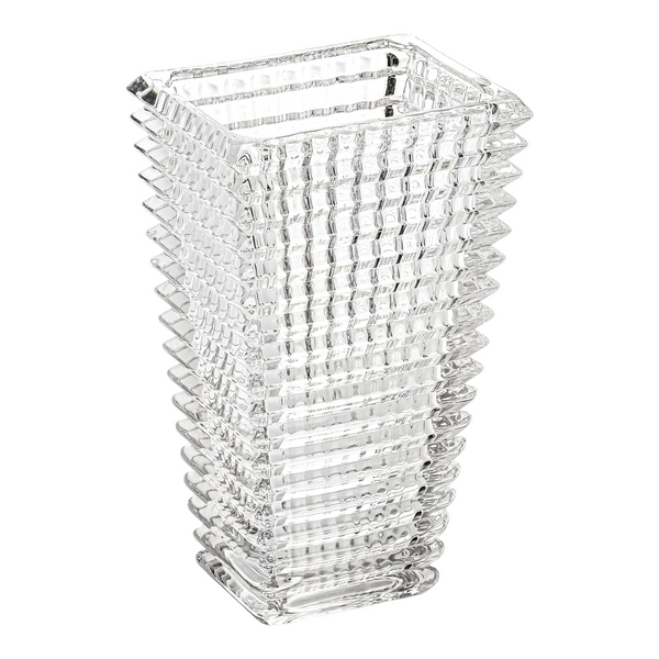 Clear Crystal Cut Glass Rectangular Asscher Eye Vase- 28cm