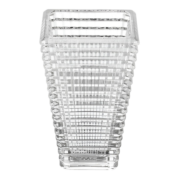 Clear Crystal Cut Glass Rectangular Asscher Eye Vase- 28cm