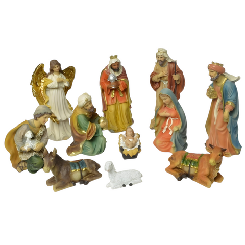 11 Piece Christmas Nativity Scene Colour Figurines Display Set- 22cm