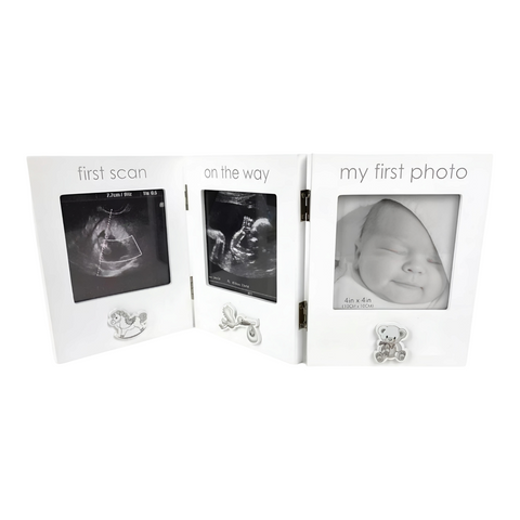 White Baby's Triple First Sonogram Scan Photo Frame