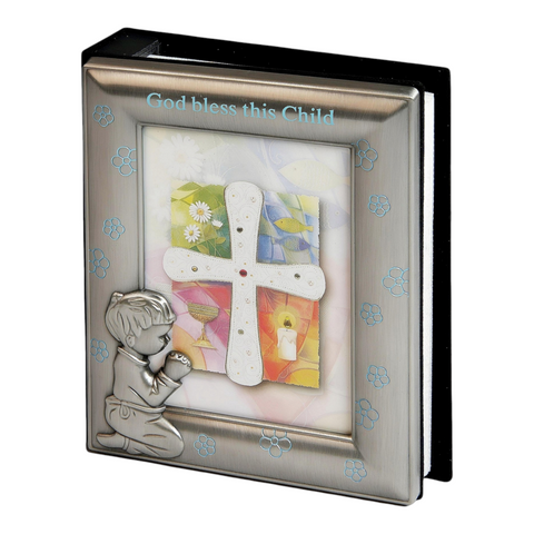 Silver & Blue Pewter God Bless This Child Religious Photo Album