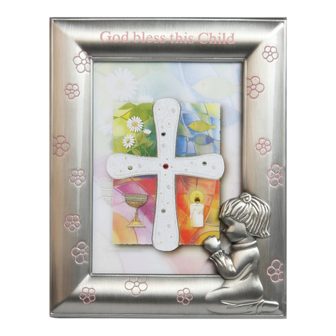 Silver & Pink Pewter God Bless This Child Religious Photo Frame