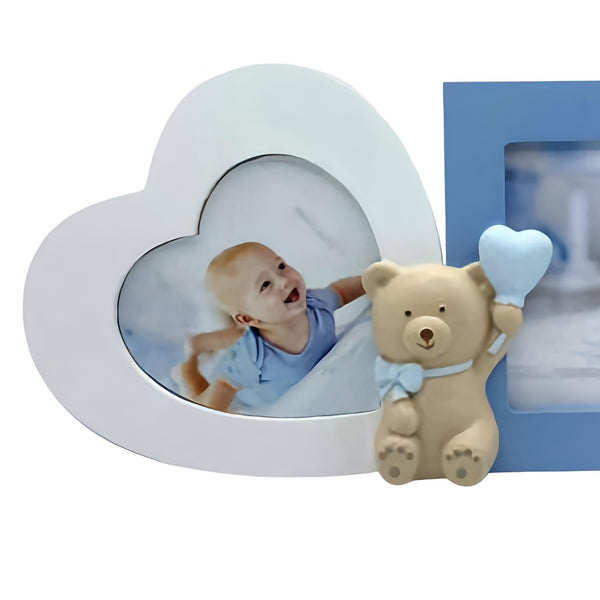 Blue Baby Boy Multi Dual Photo Frame & 3D Teddy Bear