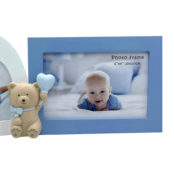 Blue Baby Boy Multi Dual Photo Frame & 3D Teddy Bear