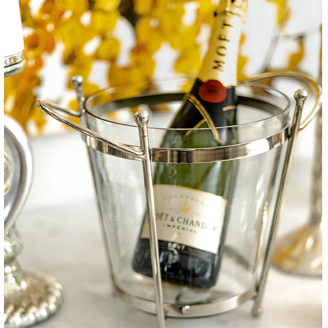 modern Carrington Glass Champagne Wine Bucket ice cooler and Silver Plated Stand