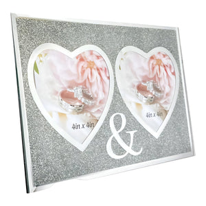 Silver Glitter Double Hearts Shape Wedding Photo Frame