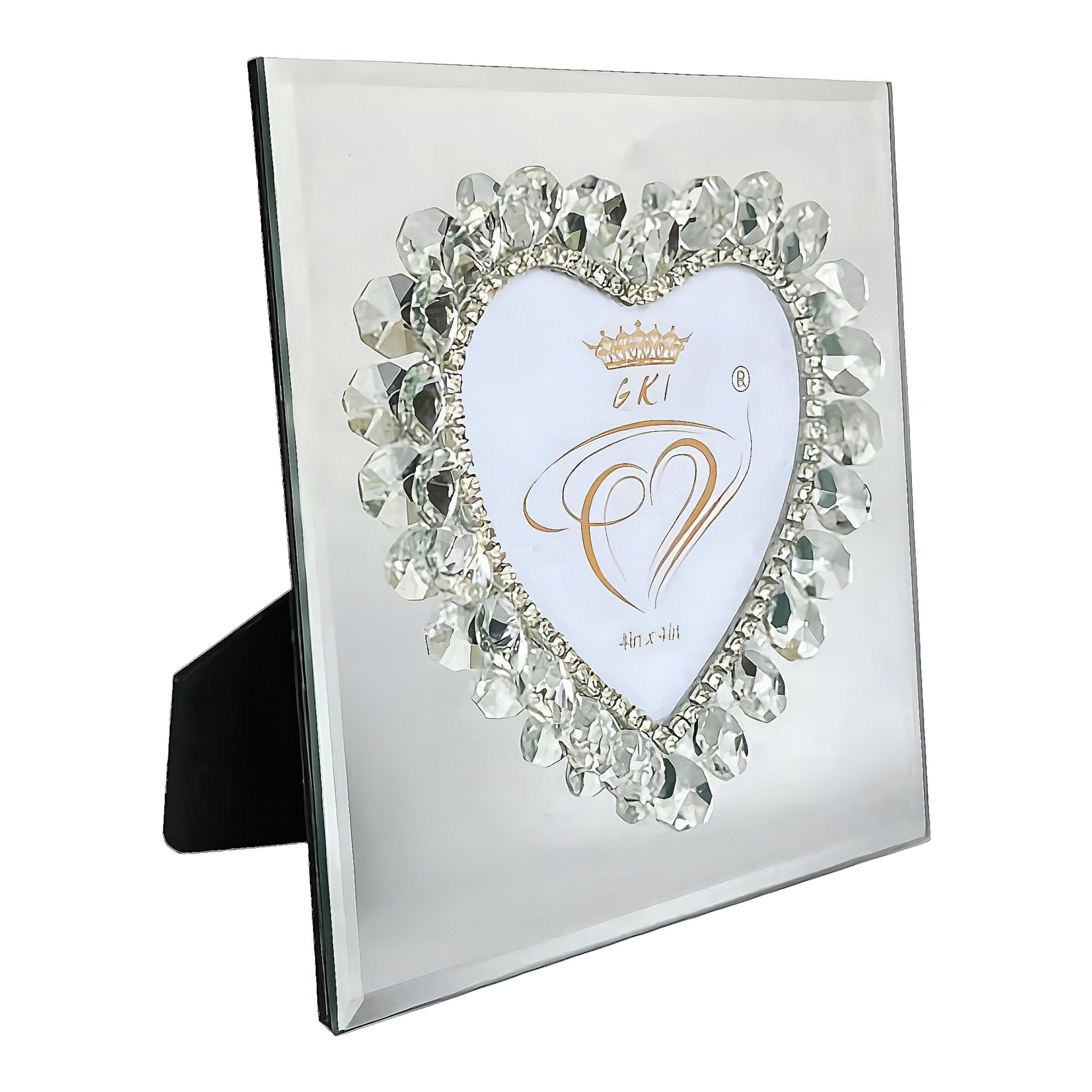 Clear Sparkling Crystal Jewels Heart Shape Glass Photo Frame