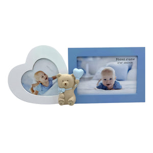 Blue Baby Boy Multi Dual Photo Frame & 3D Teddy Bear