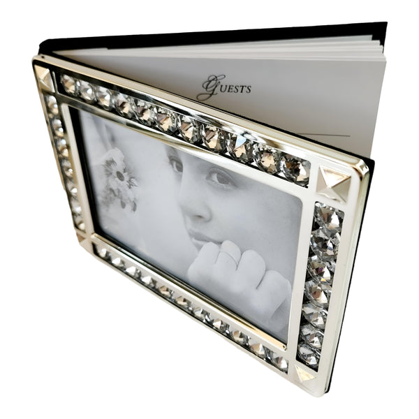 Silver Framed Crystal Edge Wedding Message Guest Book in Gift Box