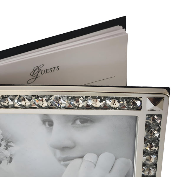 Silver Framed Crystal Edge Wedding Message Guest Book in Gift Box