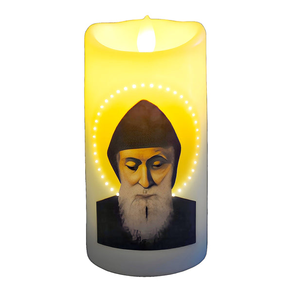 Catholic Saint Charbel LED Flameless Pillar Light Up Candle