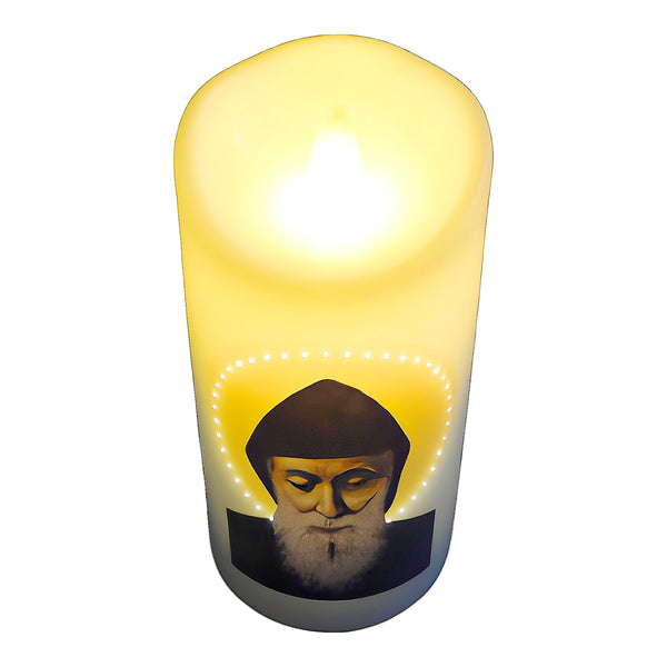 Catholic Saint Charbel LED Flameless Pillar Light Up Candle