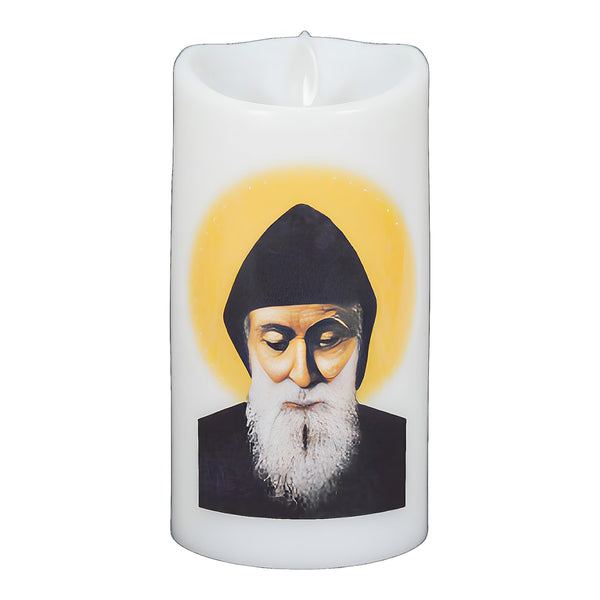 Catholic Saint Charbel LED Flameless Pillar Light Up Candle