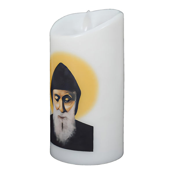 Catholic Saint Charbel LED Flameless Pillar Light Up Candle