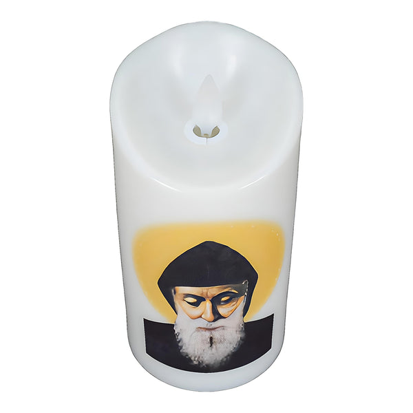 Catholic Saint Charbel LED Flameless Pillar Light Up Candle