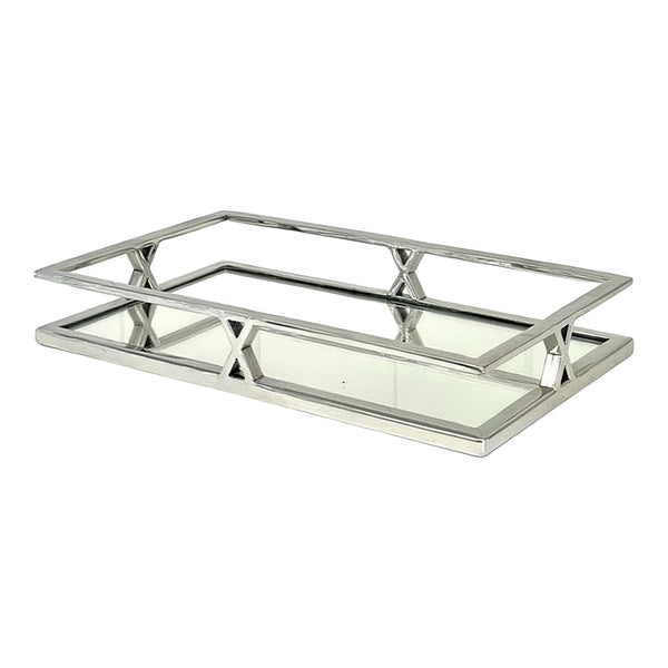 Silver Plated Rectangle Ten X Decorative Deluxe Vanity Mirror Tray- 30cm