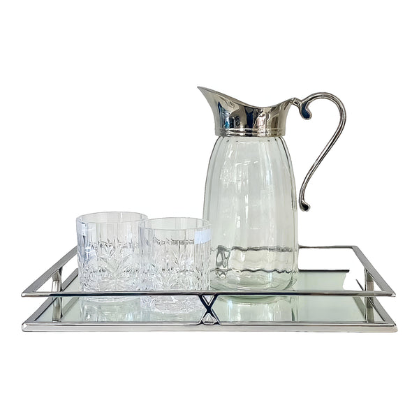 Silver Plated Rectangle Ten X Decorative Deluxe Vanity Mirror Tray- 30cm