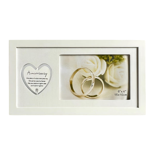 White Anniversary Photo Frame with Rotating Double Sided Heart