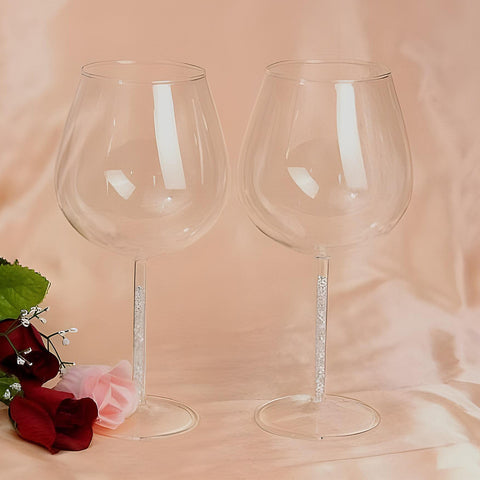 Set 2 Wine glasses with crystal filled Diamante Stems wedding engagement Toasting Wine Glass barware home in Gift Box