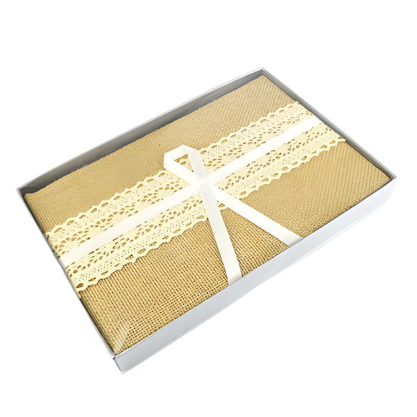 Hessian Burlap Wedding Guest Book with Ivory Lace Trim & Ribbon Bow